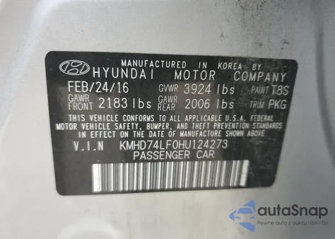 2017 Hyundai Elantra Se from USA, damaged, VIN KMHD74LF0HU124273